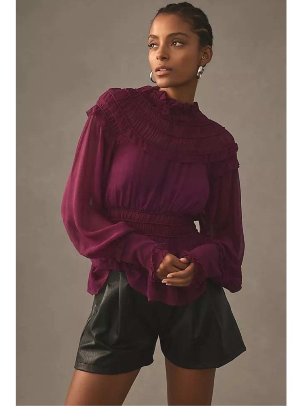 FARM Rio Purple Ruffle Peplum Blouse